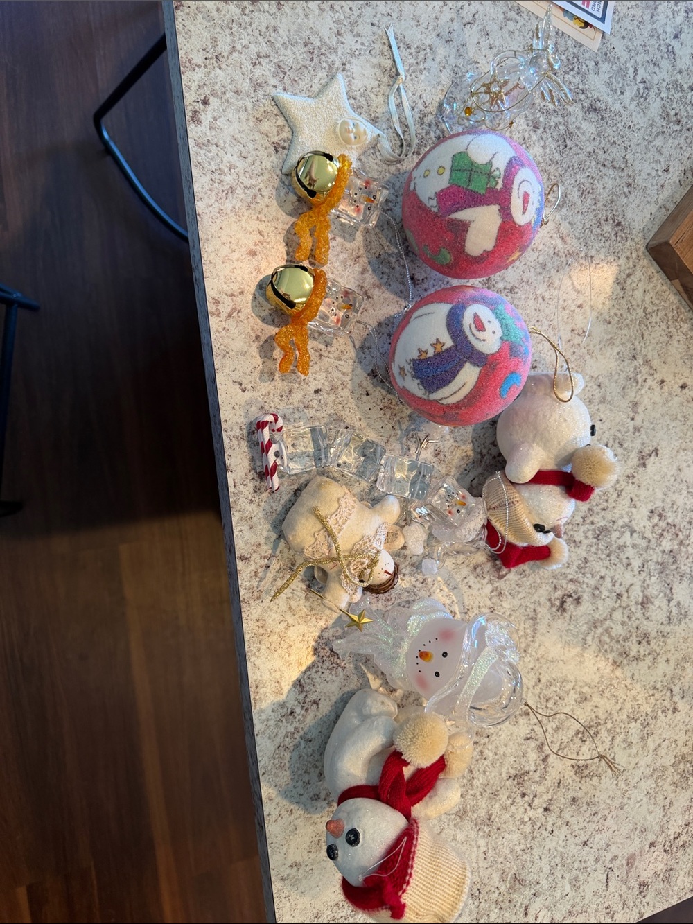 Holiday Plush Snowman and Decorative Ornaments Set - White, Red, Pink